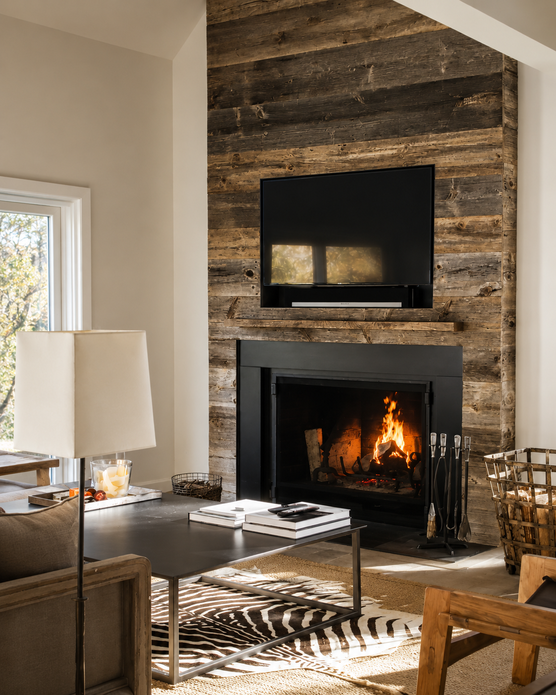 Living room with fireplace designed by JAG Creative